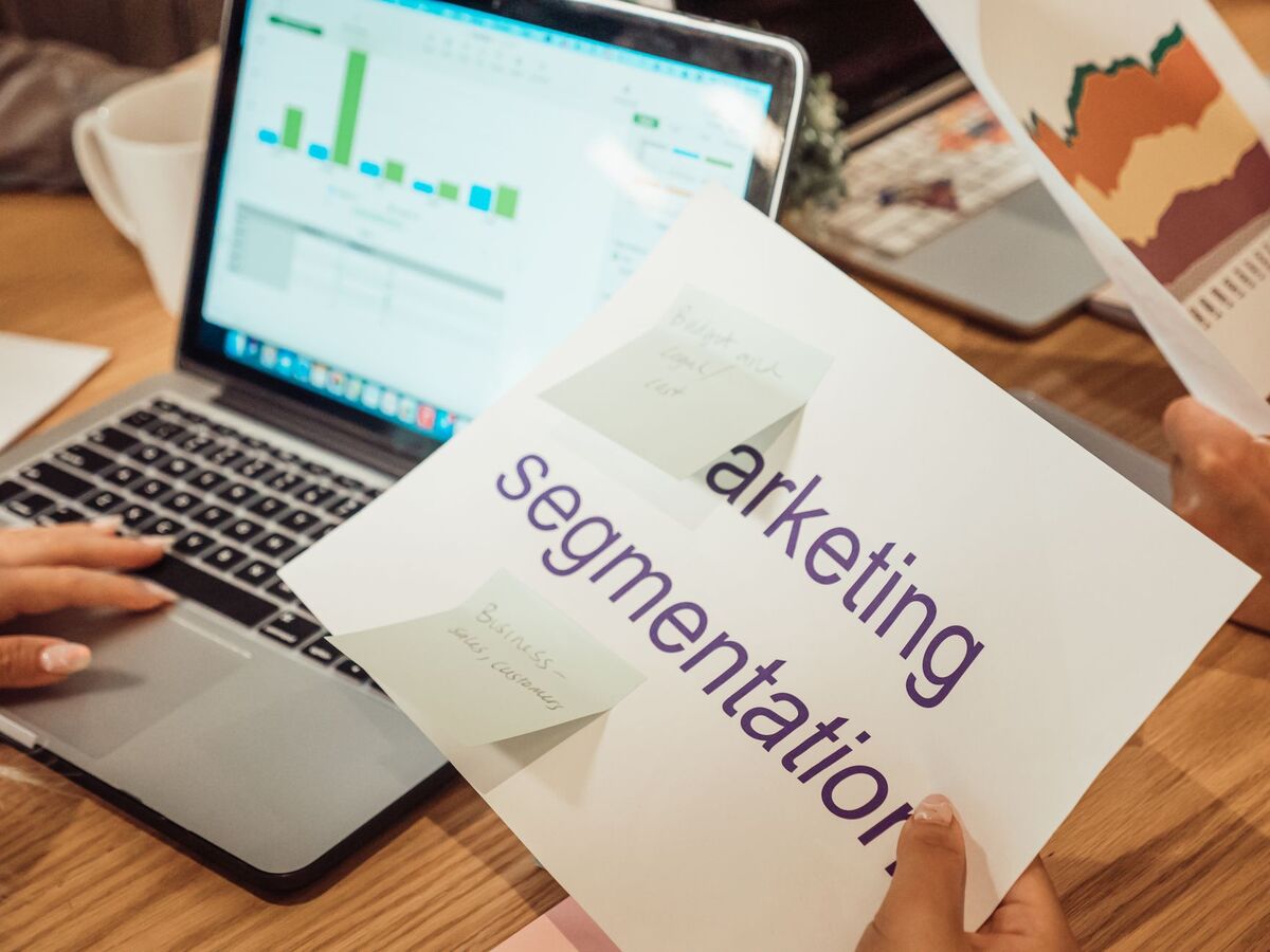 Marketing analytics and segmentation data on a laptop